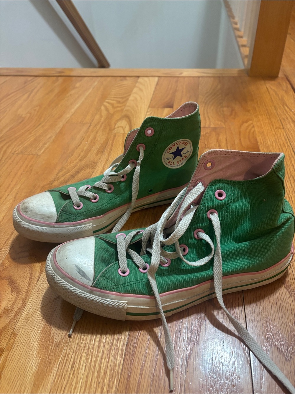 Converse Green and Pink High-Top Sneakers
